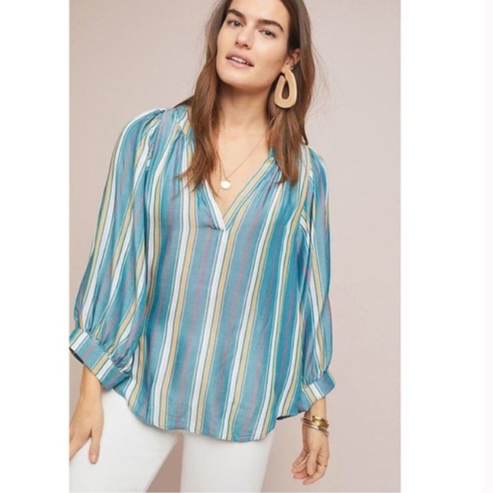 Anthropologie Maeve Byron Striped Blouse Top Size XS